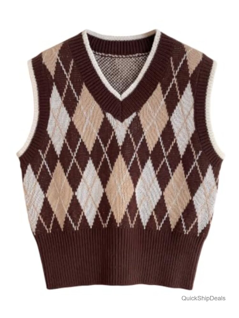 Verdusa Rib Knit Argyle Sweater Vest V Neck Sleeveless Tank Top Fall Y2K